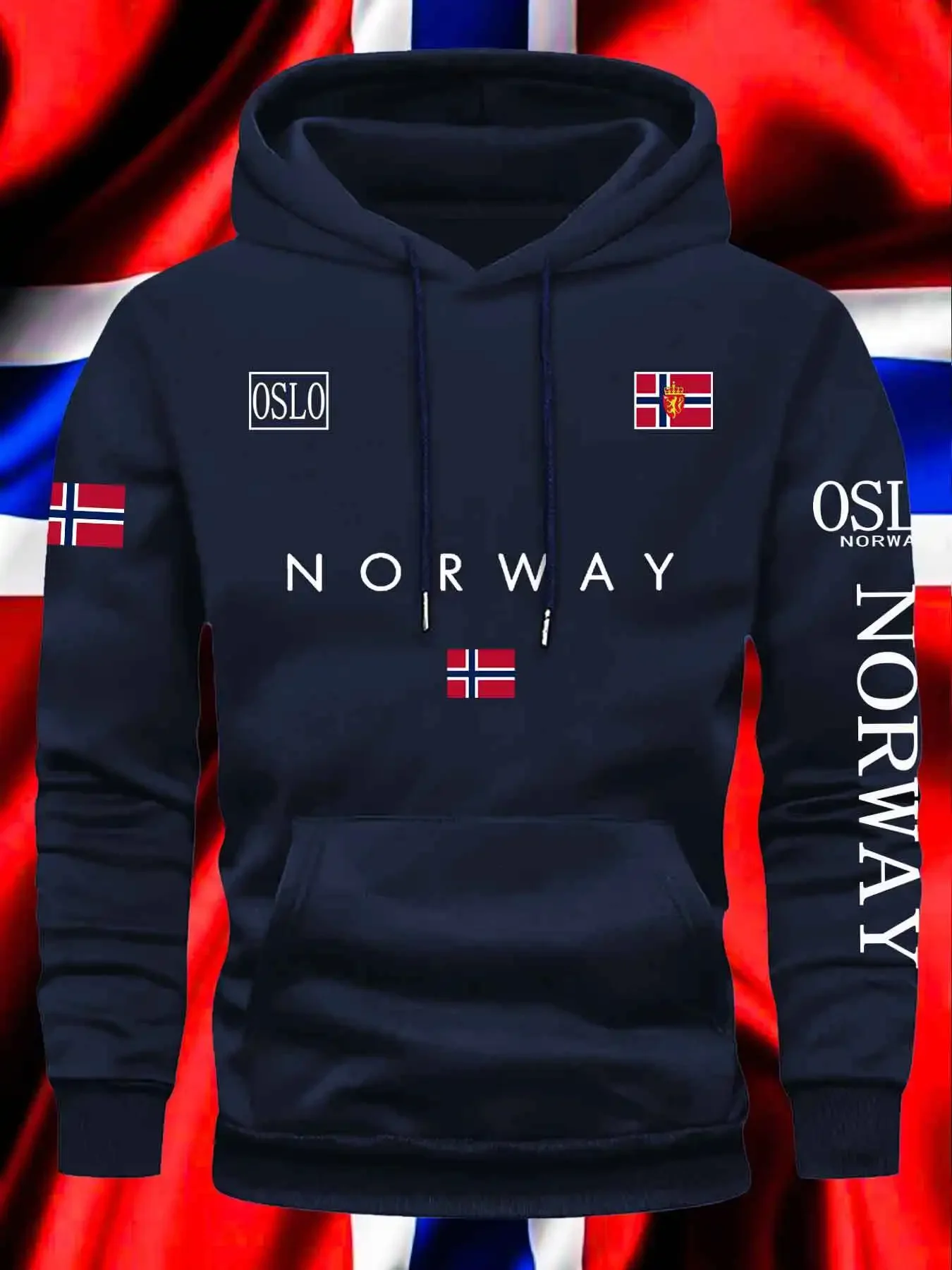 NORWAY Flag Print Men Women Pullover Hoodie Street Hip-hop Casual Sports Outdoor Exercise Run Trend Autumn Winter Sweatshirt Top