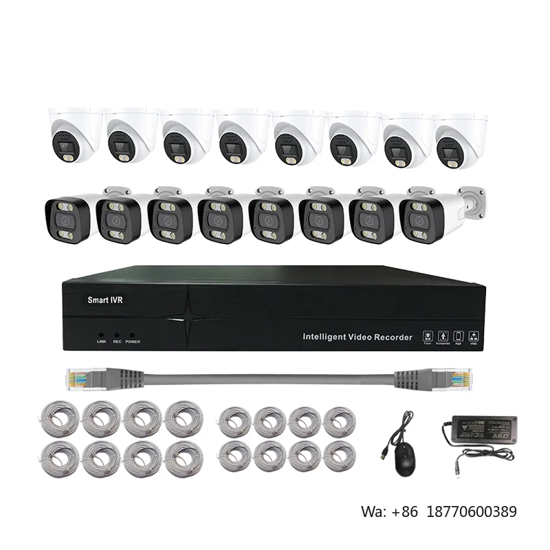 High Capacity 4K Security System, PoE Bullet/Dome Cameras NVR Kit, 8MP 4/8/16CH, Two-Way Audio, OEM, 24/7 Video Recording