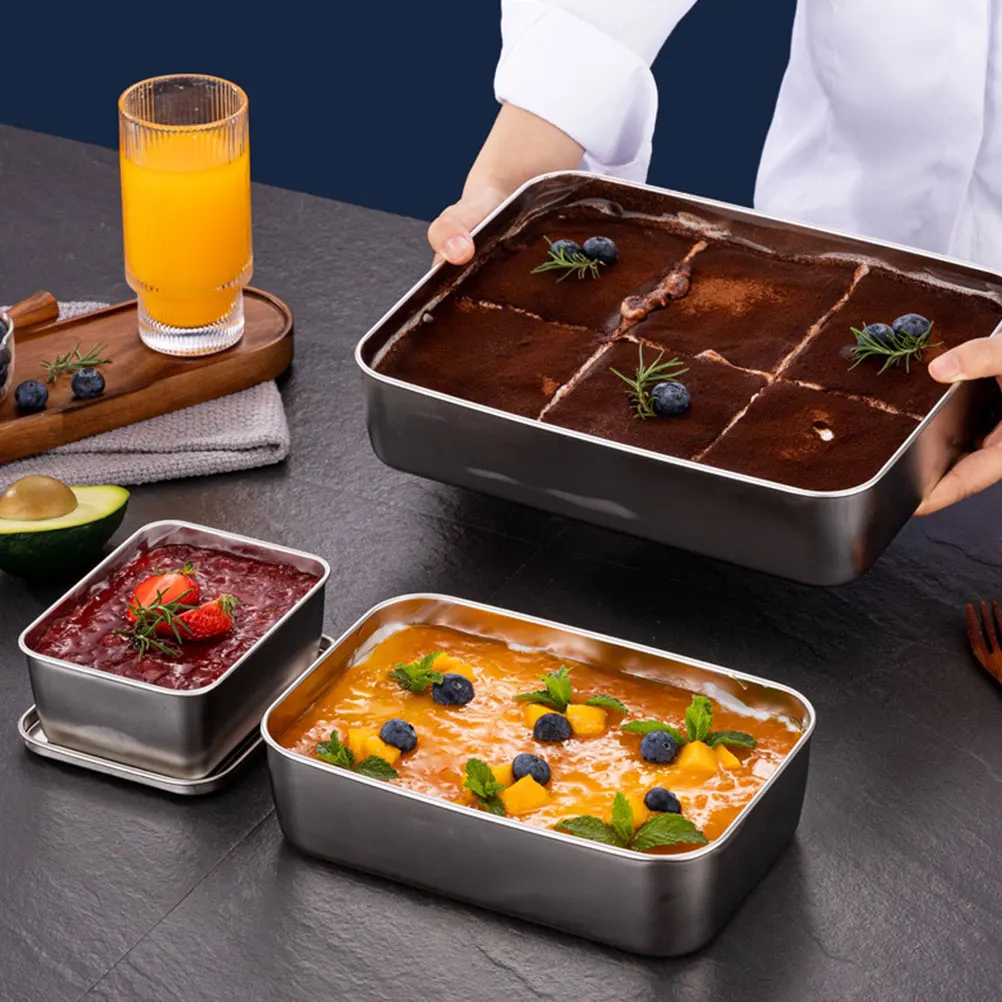 

Stainless Steel Tiramisu Pan Rectangle Covered Cake Baking Box 33 5x28 5x6cm Nonstick Large Capacity Dessert Storage Chocolate