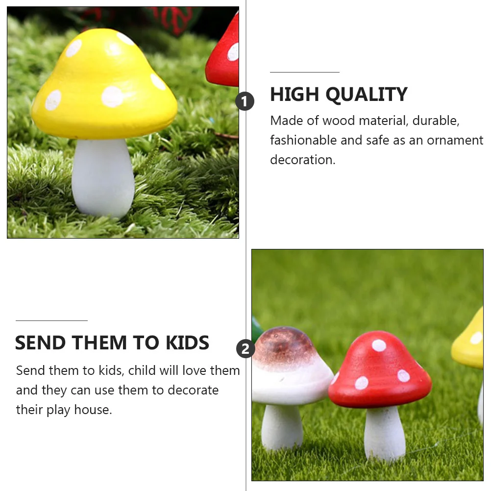 

12pcs Wooden Mini Mushroom Ornaments For Garden Indoor Outdoor Decor Kids Playhouse Festival Gift Home Living Room Bedroom