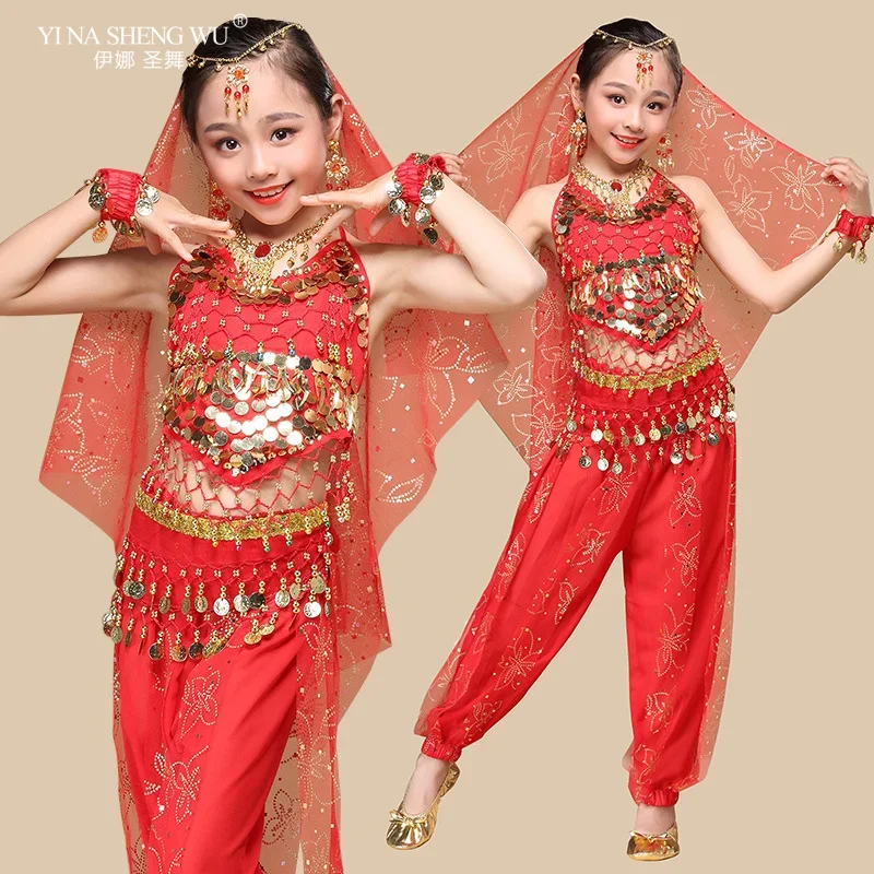 Children's Indian Dance Performance Clothing Ethnic Dance Costumes Girl's Belly Dance Professional Oriental Bollywood Dance Suit