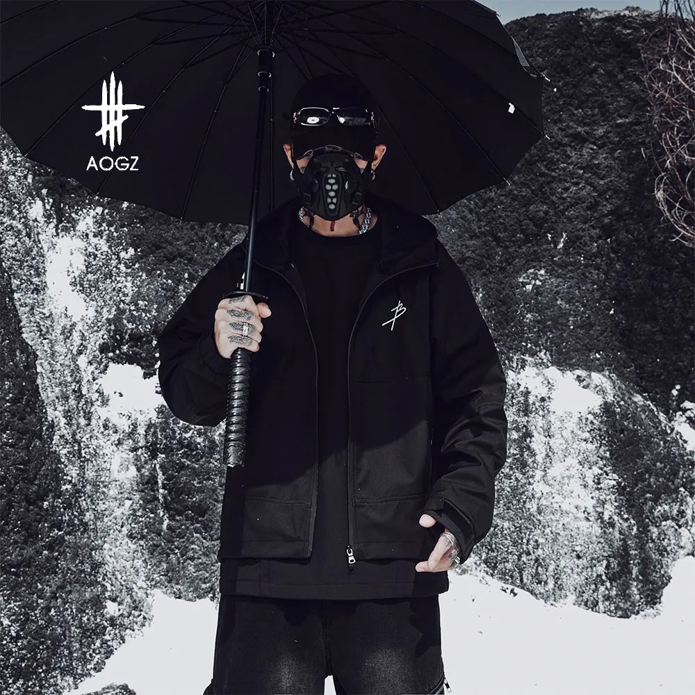 

AOGZ Hip Hop Hooded Zipper Cargo Jacket Men Women Streetwear Techwear Tactical Outwear Windbreaker Jacket Coat Loose Casual Tops