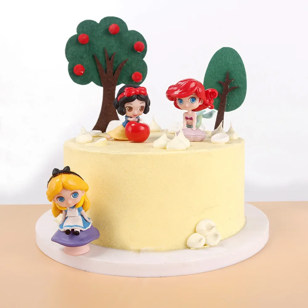 3Pcs/Set Disney 6cm Mini Snow White Alice Mermaid Ariel Kawaii Action Figure Lovely Model Hobby Toys Room Cake Decoration Gift