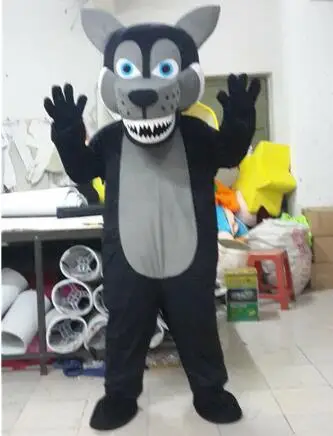 Heißer Verkauf Schaum niedlich schwarz Husky Wolf Cartoon Maskottchen Kostüm Plüsch Weihnachten Kostüm Halloween Maskottchen Kostüm