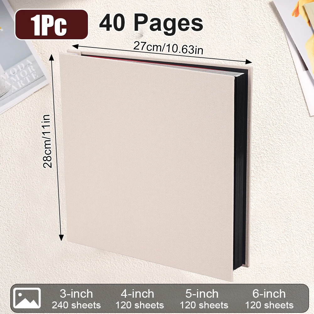 Álbum de fotos DIY de 40 páginas, película laminada autoadhesiva de lino blanquecino, álbum de fotos adhesivo de 28*27*2,5 cm conmemorativo