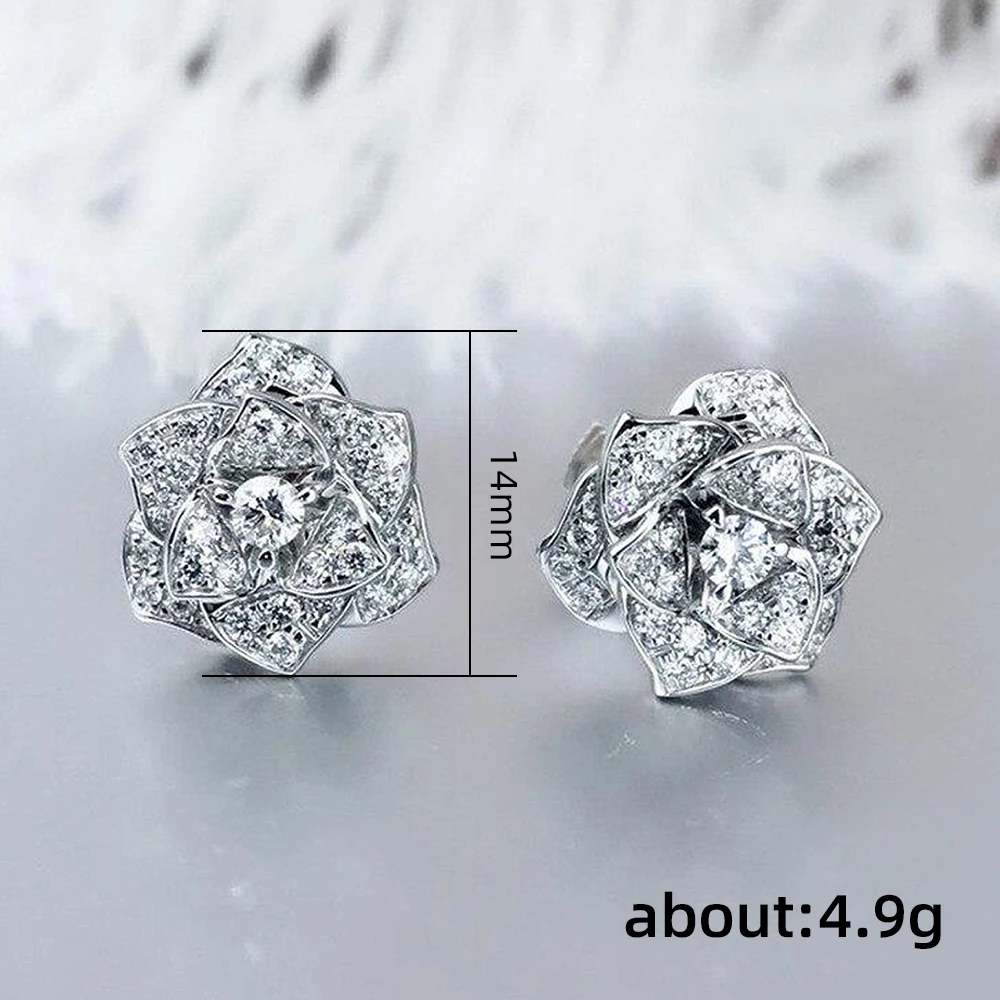 Huitan Full Bling Iced Out Flower Earrings for Female Gold Color/Silver Color Crystal CZ Ear Piercing Earrings Wedding Jewelry