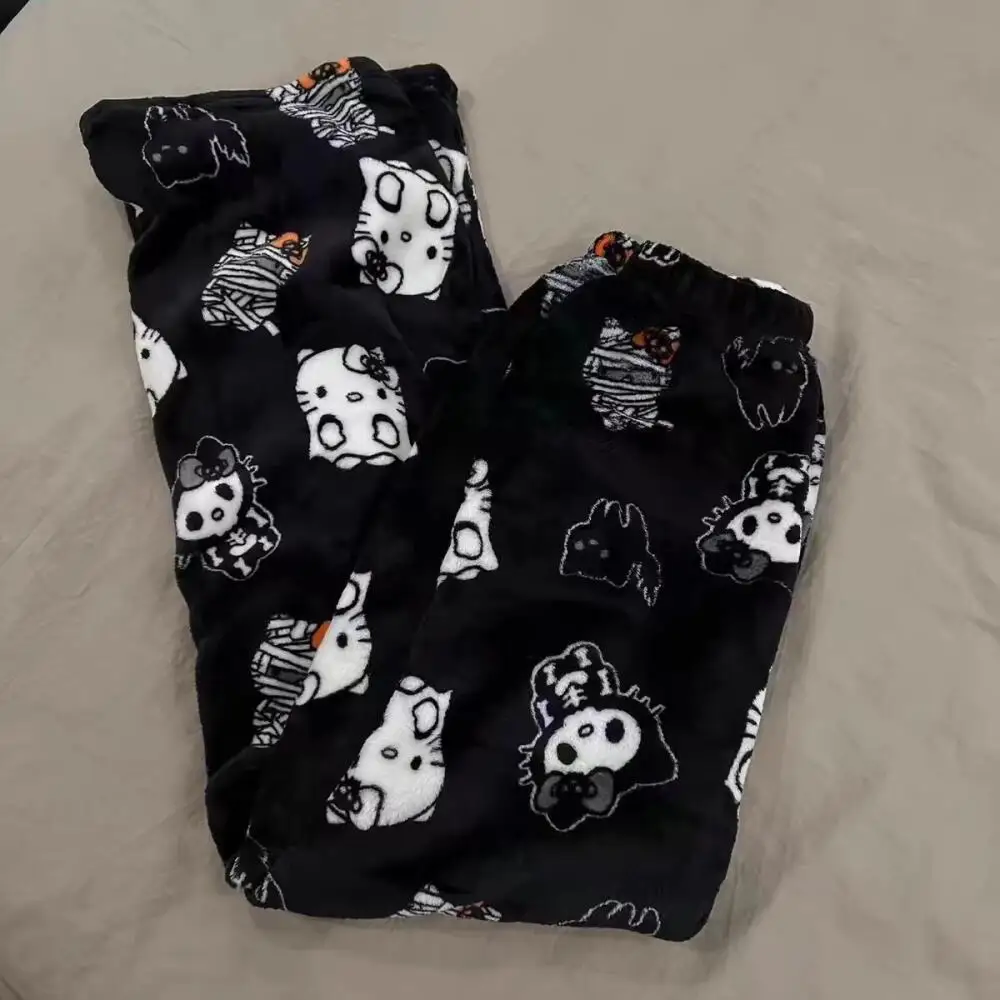 

Sanrio Cartoon Hello Kitty Y2K Plush Pajama Pants Kawaii Spring Winter Soft Thickened Homewear Pants Sweet Girl Student Gift