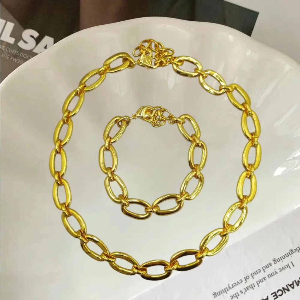 2026 Spanish medieval court style gold silver geometric chain bracelet necklace jewelry two-piece set couple gift