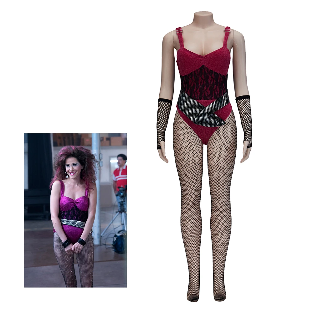 

Glow Melanie Cosplay Costume Melrose Sexy Jumpsuit Wrestling Battle Suit with Belt Gloves Stockings Halloween Carnival Bodysuit