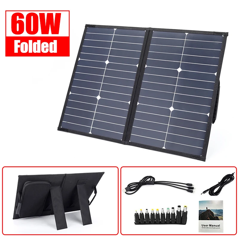 

18V Folding Solar Panel 20W Waterproof USB + DC + Type C Output Outdoor Camping Hiking Travel Charging Power Bank Solar Cells