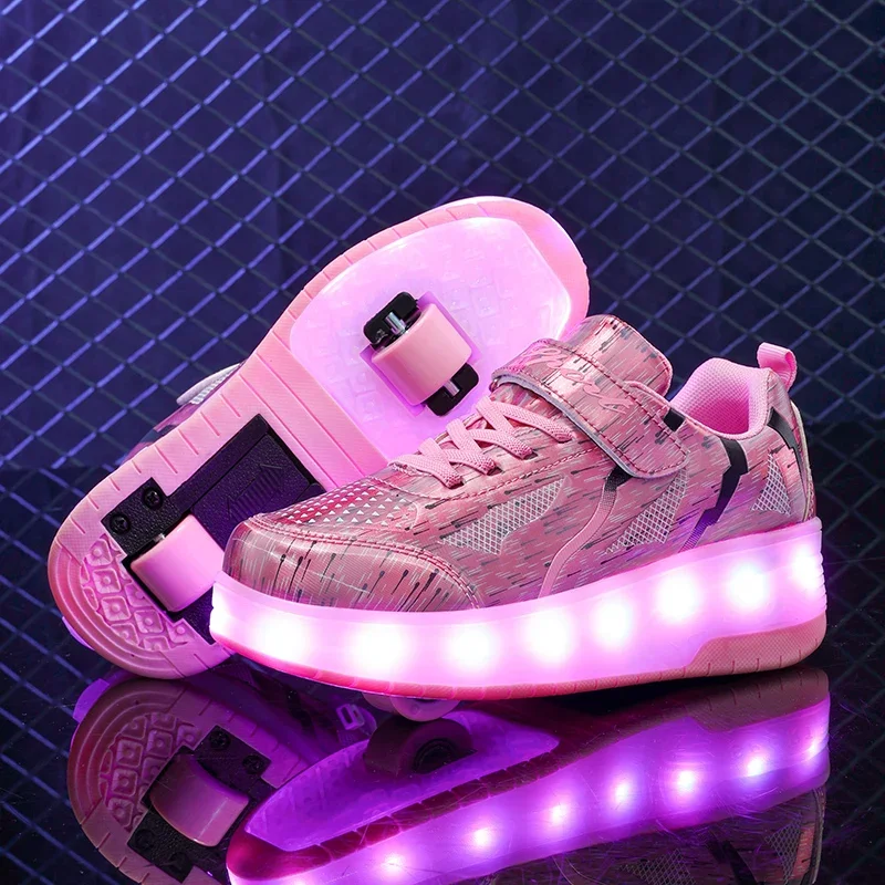 

USB Charging Two Wheels Luminous Sneakers Led Light Roller Skate Shoes for Childrens Kids Led Shoes Boys Girls Shoes 28-40