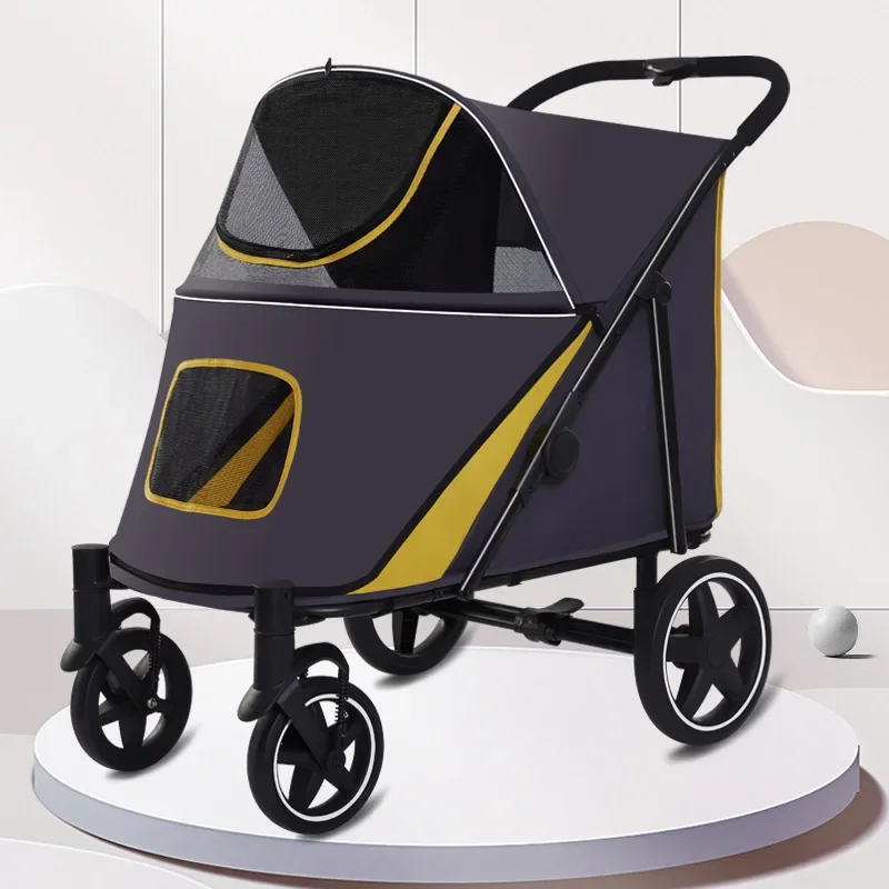 Outdoors Foldable Medium To Large Scale Multiple Cats Dog Stroller Large Space Commuting Four Wheeled Vehicle Dog Accessories