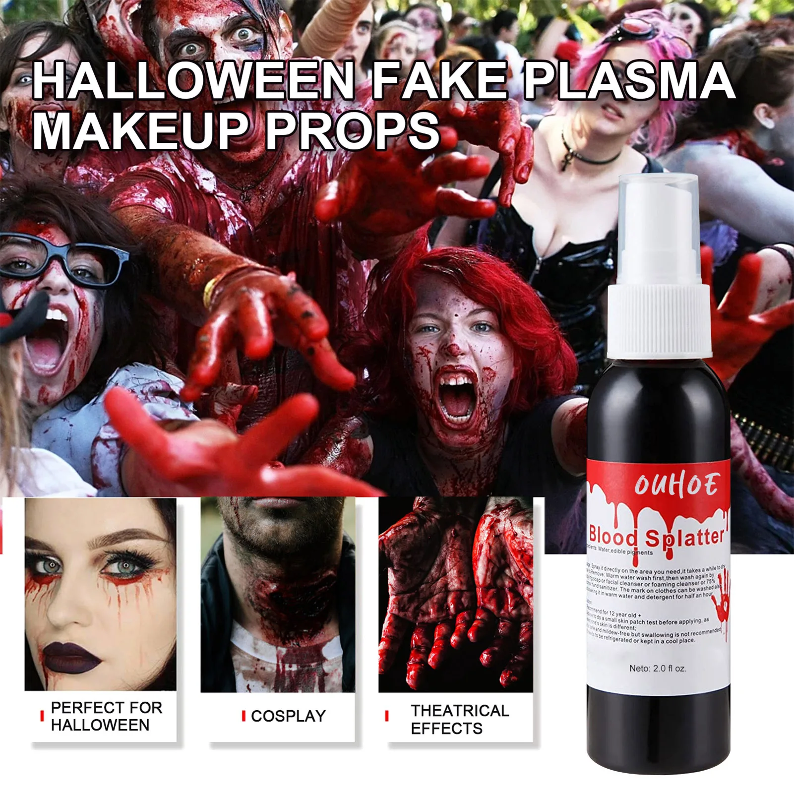 Halloween Realistic Effects Fake Blood Easy Dry Flow Fake Blood Spray Suitable for Birthday Party Decorations