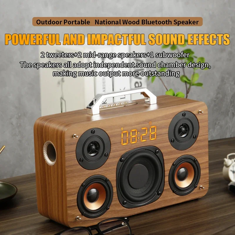 M300 40 watts retro ao ar livre portátil sem fio alto-falantes de madeira pesado subwoofer 3d estéreo sistema de cinema em casa alto-falante dente azul