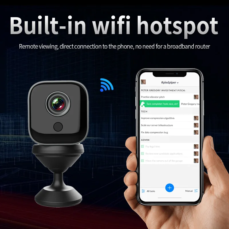 Piccola telecamera di sorveglianza ad alta definizione 1080P, telecamera per esterni domestica con rilevamento del movimento, baby monitor di sicurezza WiFi remoto mobile