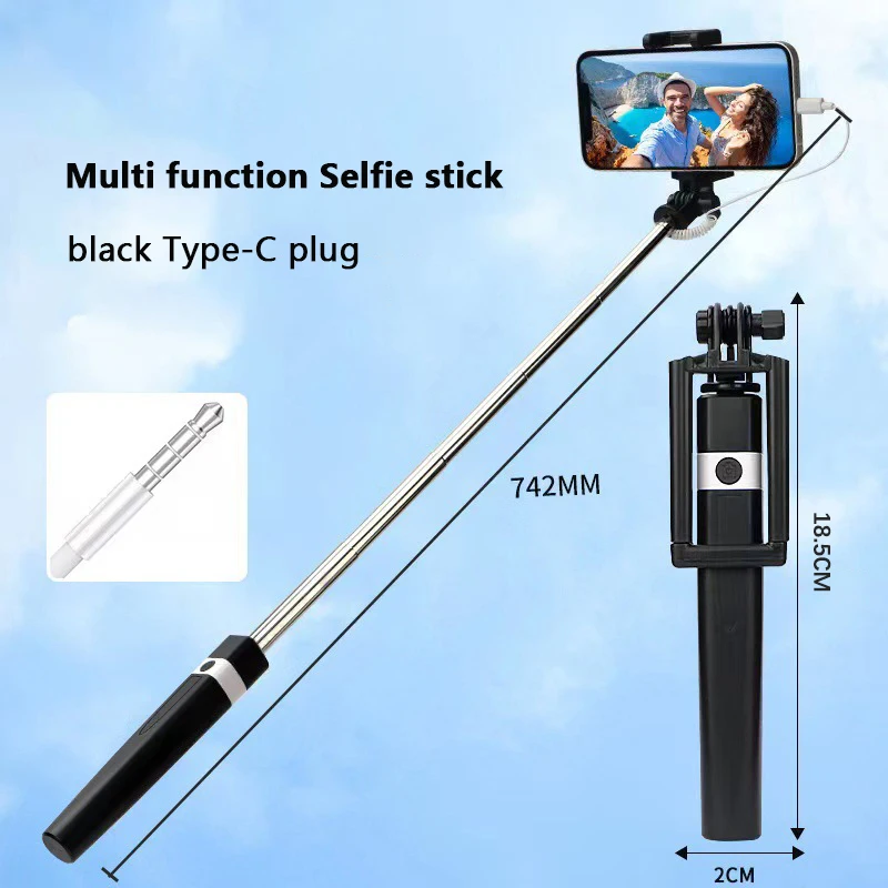 New Wire Controlled Selfie Stick Pink/Blue/Black Suitable For Type-C Plug Shrinkage 18cm Stretch 74cm Mini Portable Selfie Stick