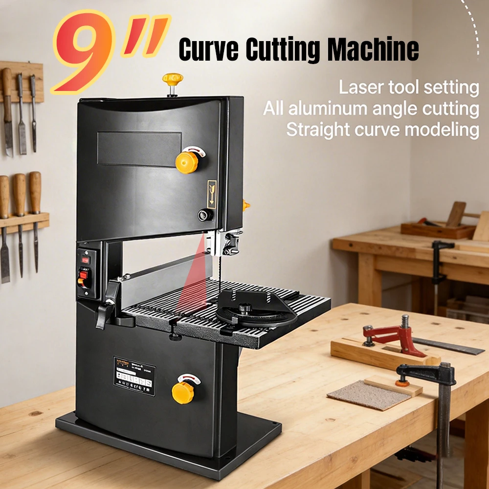 550W 9 Inch Band Saw Wood/Metal/Plastic Cutting Bandsaw Benchtop Electric Saw Machine Multifunctional Woodworking Tool for DIY