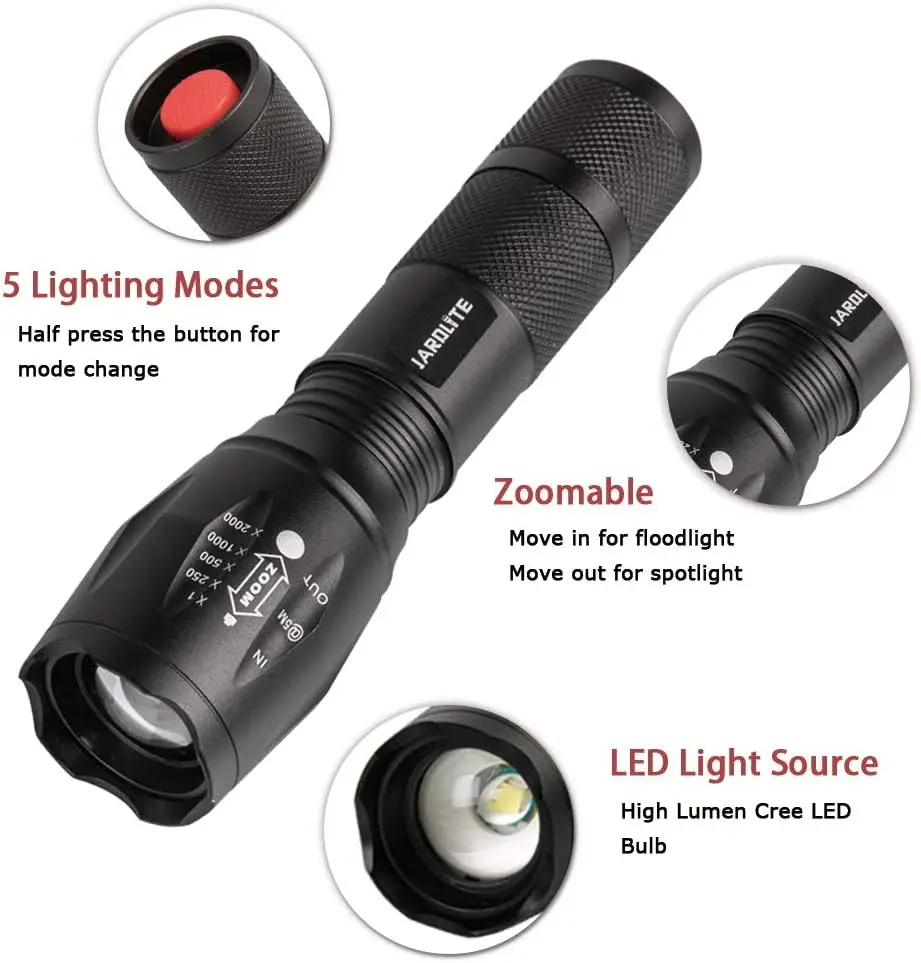 8 Pack LED Flashlight, Adjustable Focus, Water Resistant with 5 Modes for Outdoor Use