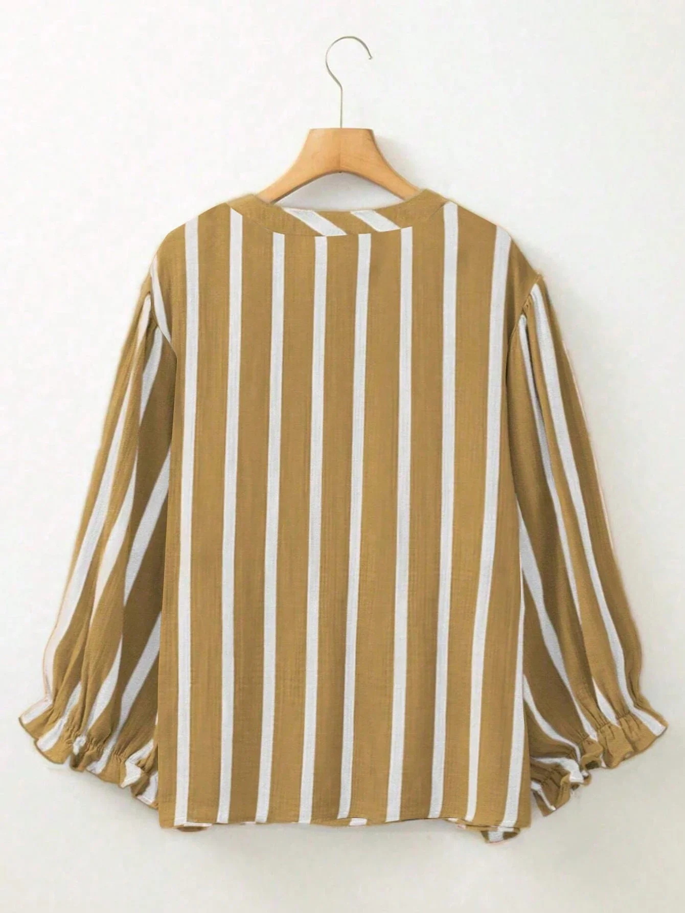 

Women V-Neck Striped Ruffle Sleeve Blouse Loose Casual Top Spring Autumn