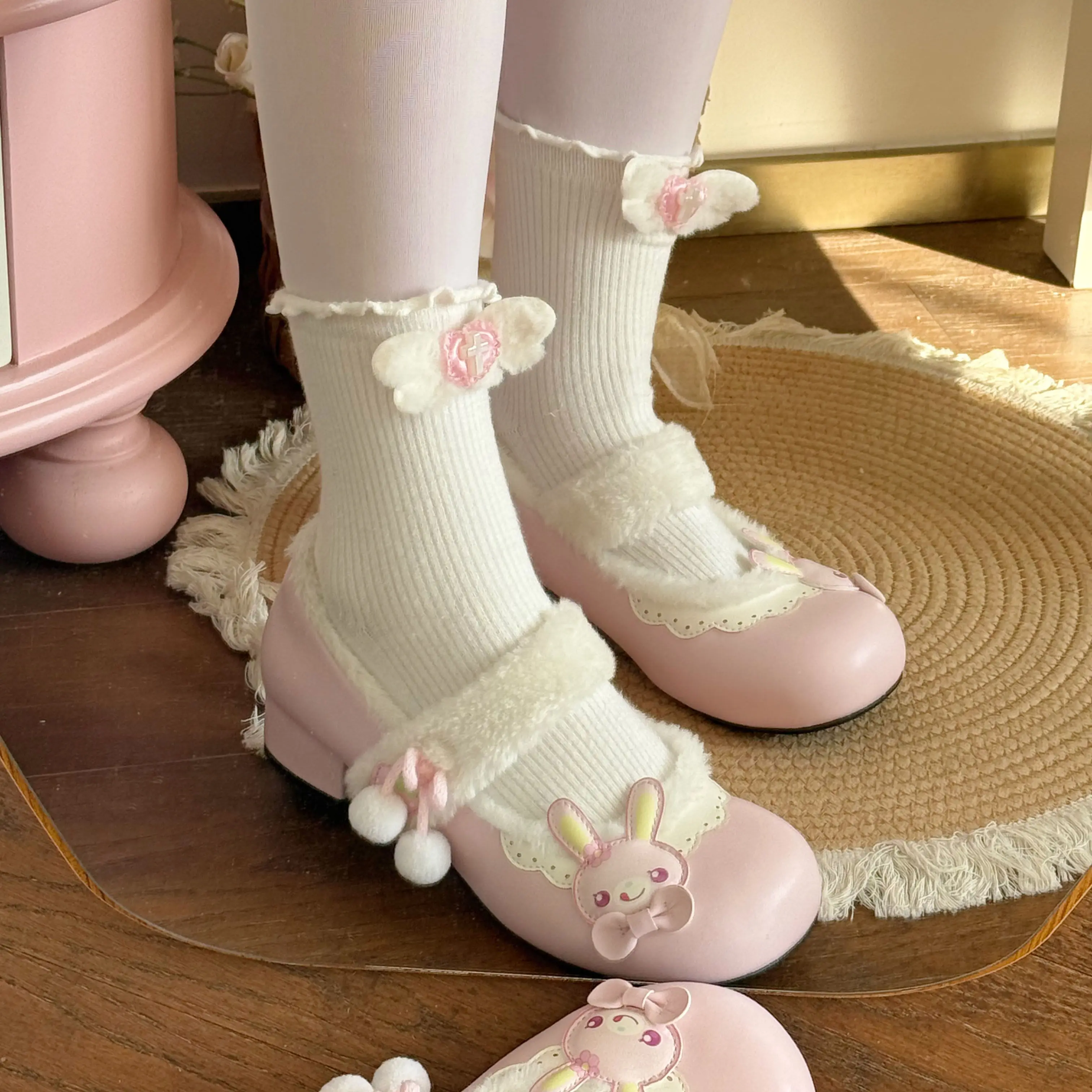 Japanese Cute Cartoon Mp  Daughter Clothing Jojifuku Y2k Accessories Mid Heel Pumps Spring Plush Lolita Original 3cm Heel Shoes view 5