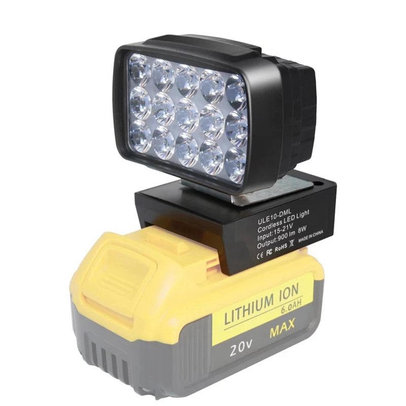 Luz de trabalho portátil sem fio LED, lâmpada branca, holofotes para interior e exterior, bateria 18V