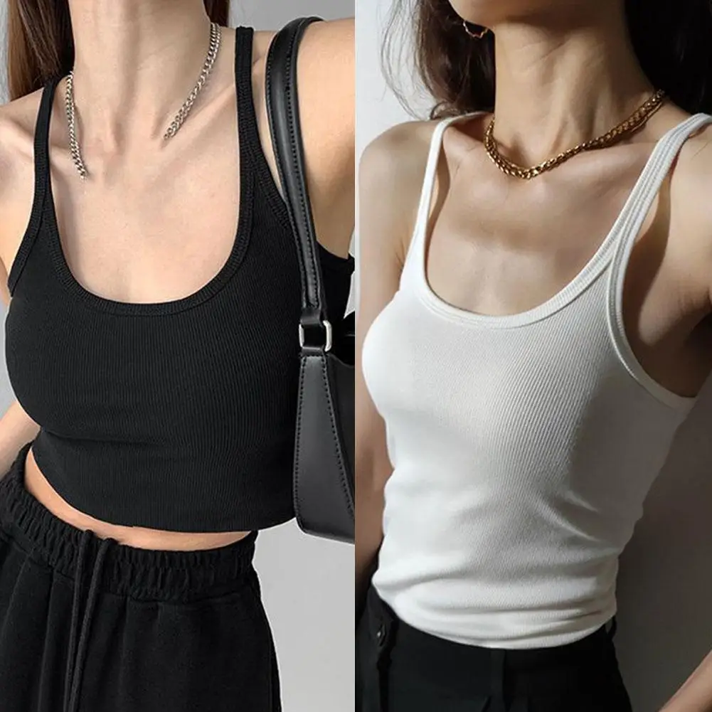 

Casual White Sleeveless Cotton Cami Women Fashion Fitness Tees 2024 Camisole Summer Ribbed Ladies Crop Basic I0C8