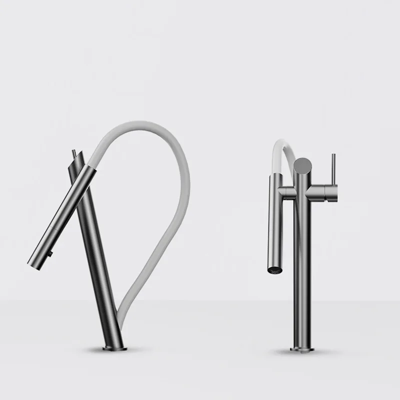 Stainless Steel Black and Red Magnetic Kitchen Faucet Vegetable Basin Sink Faucet Pull Universal Rotating Faucet