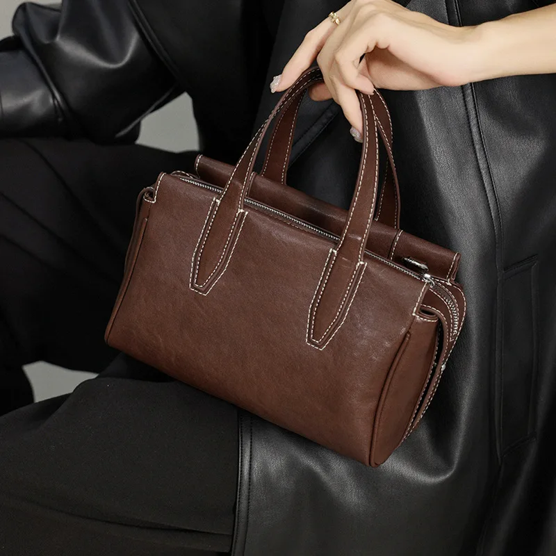 

Vintage Genuine Leather Women's Purse and Handbag Versatile Large Capacity Single Shoulder Handbag Commuter Bag Crossbody Bag