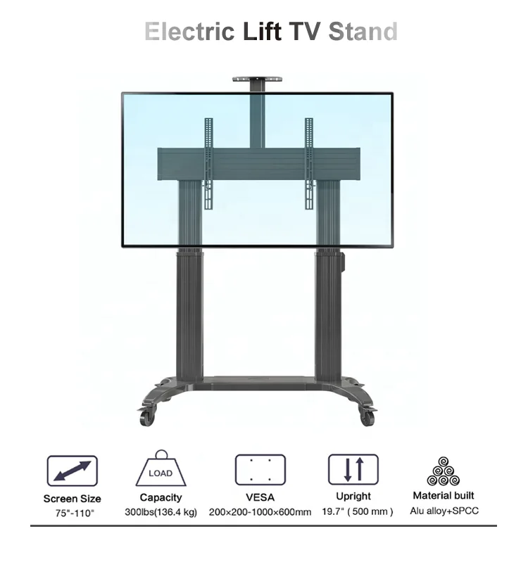 Electric motorised lift up & down floor stand mobile TV stand for large screen 86