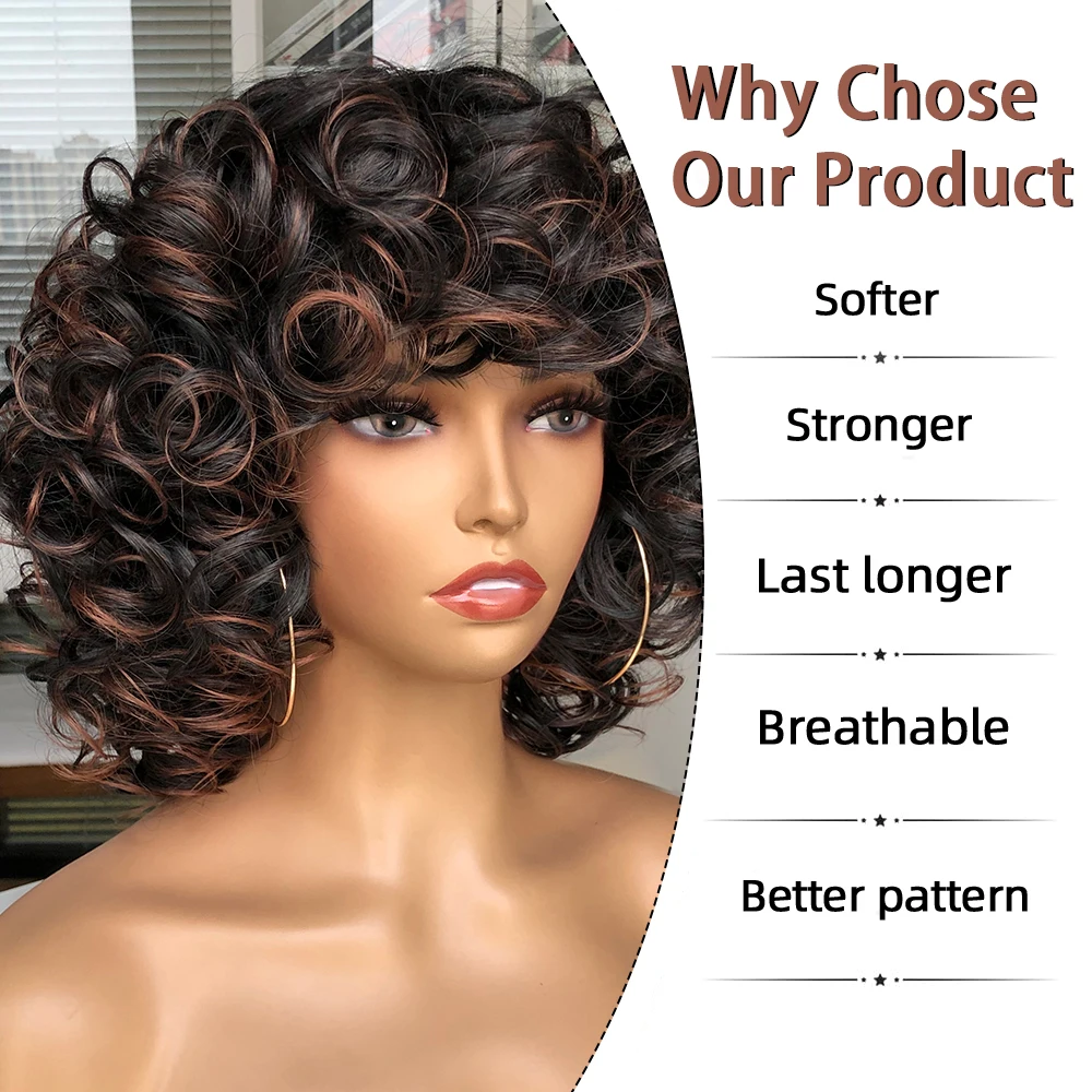 Copper Red Curly Wig Afro Short Kinky Curly Big Bouncy Wig with Bangs for Women Synthetic Hair Wig for Daily Use Party Cosplay