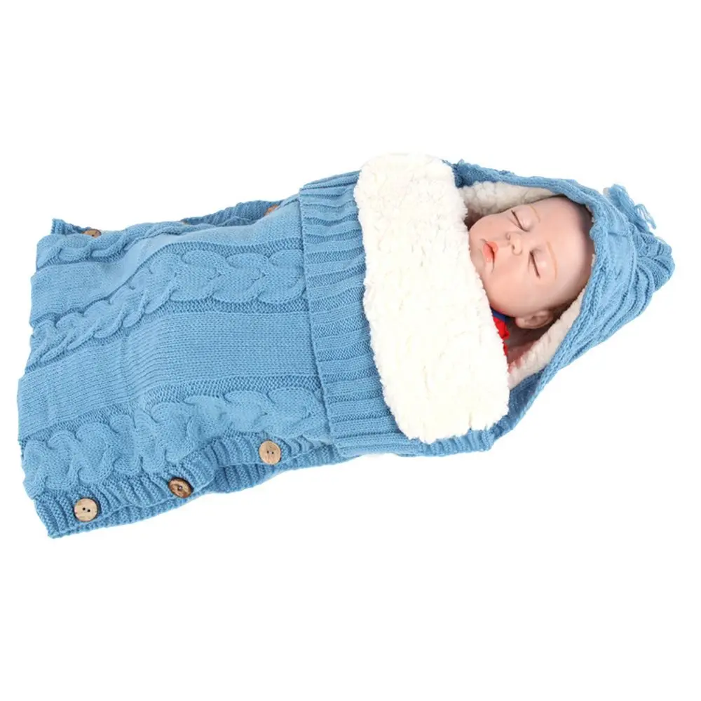 Simpatica coperta avvolgente per neonato con bottoni in maglia invernale spessa, coperta per fasciatoio per bebè, fasciatoio per passeggino, sacco a pelo