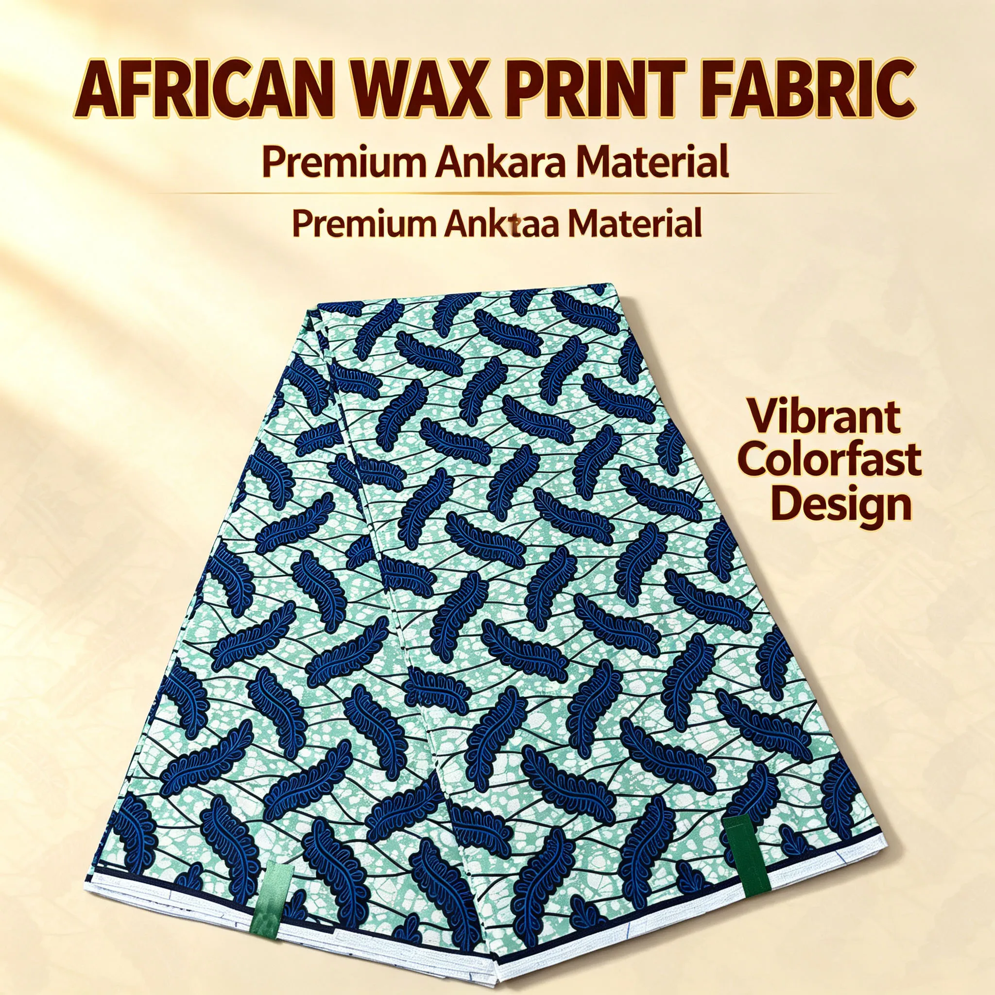 African Ankara Real Wax Print Fabric Green Blue Leaf Pattern 6 Yards Cotton Pagne For Women Dress Sewing African Batik Cloth