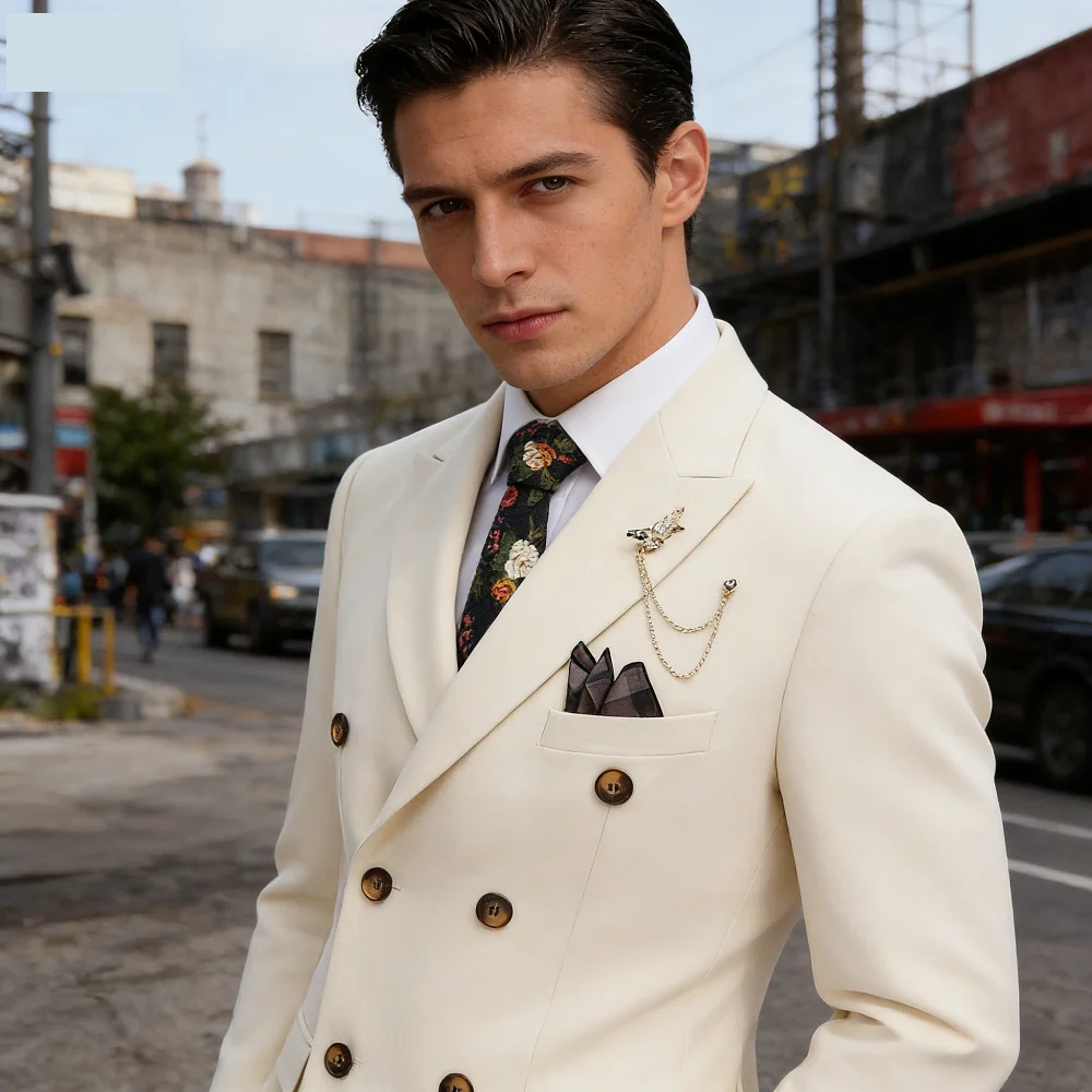 

Latest Solid Color Men's Suit Two-Piece Set with Notched Lapel And Double Button Closure for Four Seasons Black