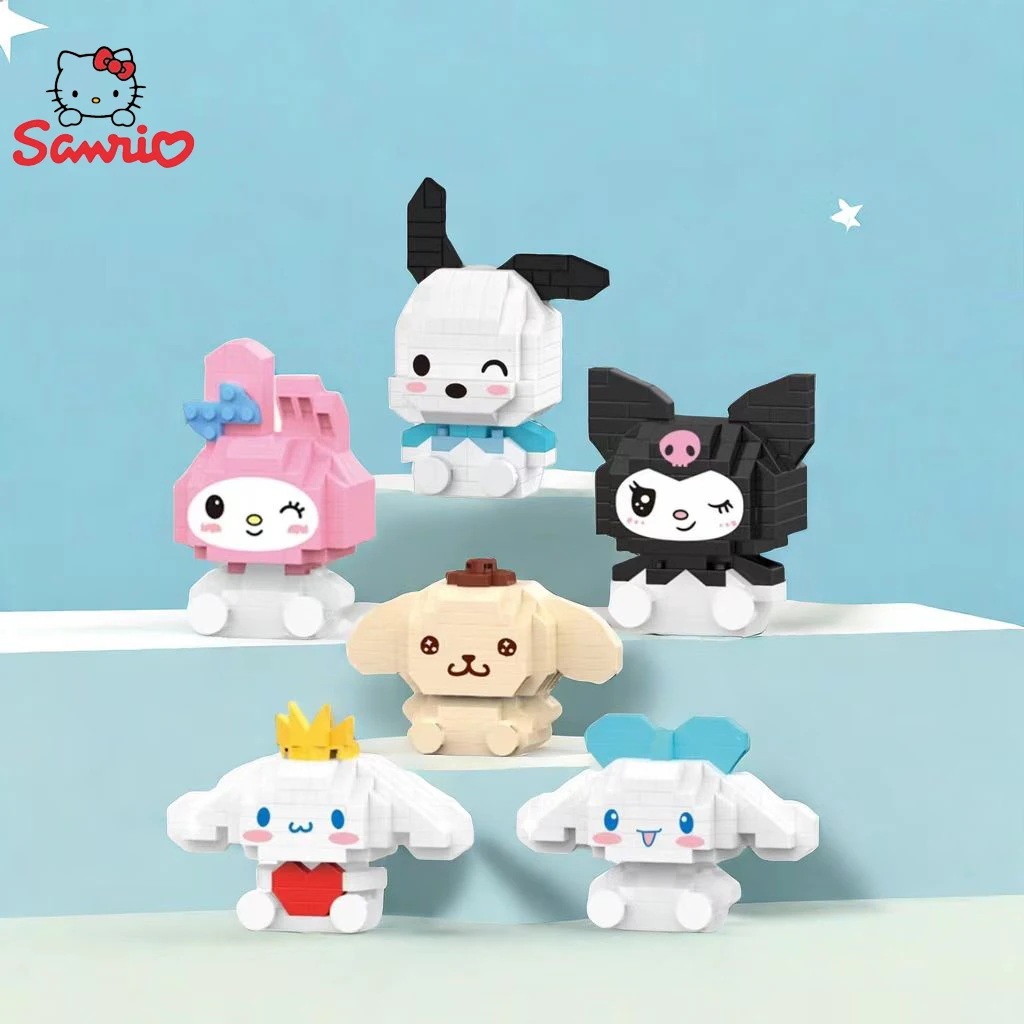 Sanrio Hello Kitty Kuromi klocki cegły Cinnamoroll moja melodia dekoracje na biurko dziewczyna dzieci zestaw zabawek dla dzieci prezenty