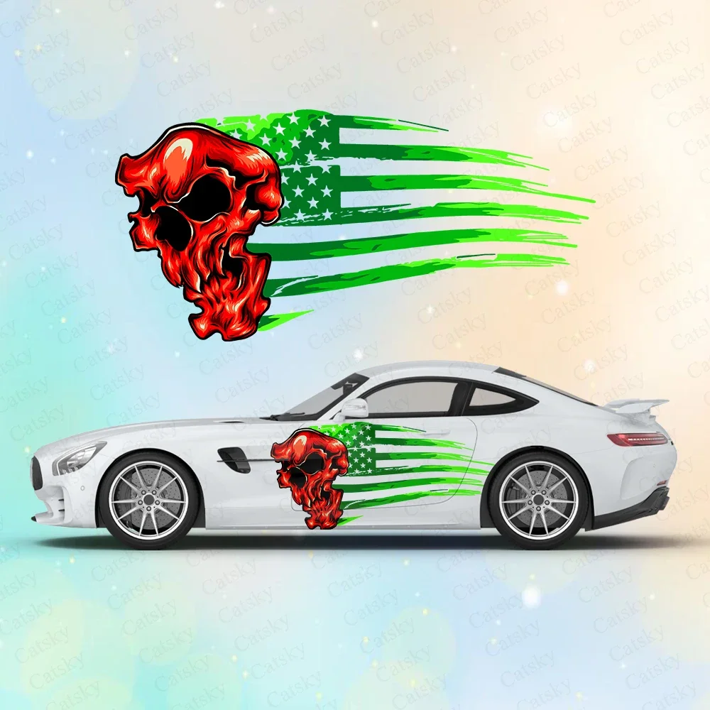 American Flag with Skull Large Car Stickers and Decals Car Body Stickers Car-Side Decals Waterproof Car Vinyl Stickers