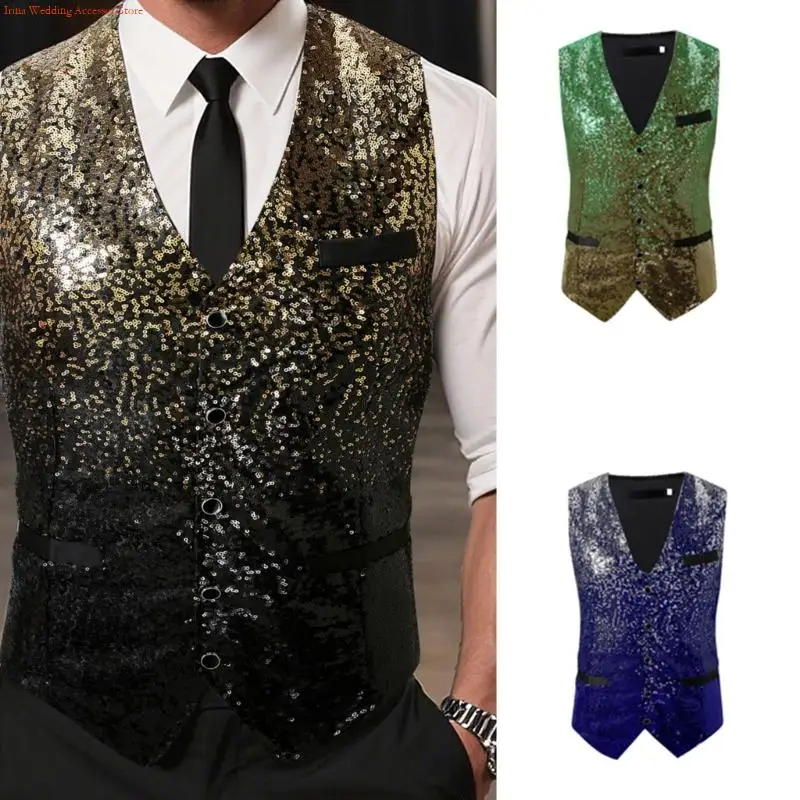 

G92D Сверкающий жилет для вечеринок для мужчин, стильные майки с блестками и блестками, идеально подходящие для праздничных и