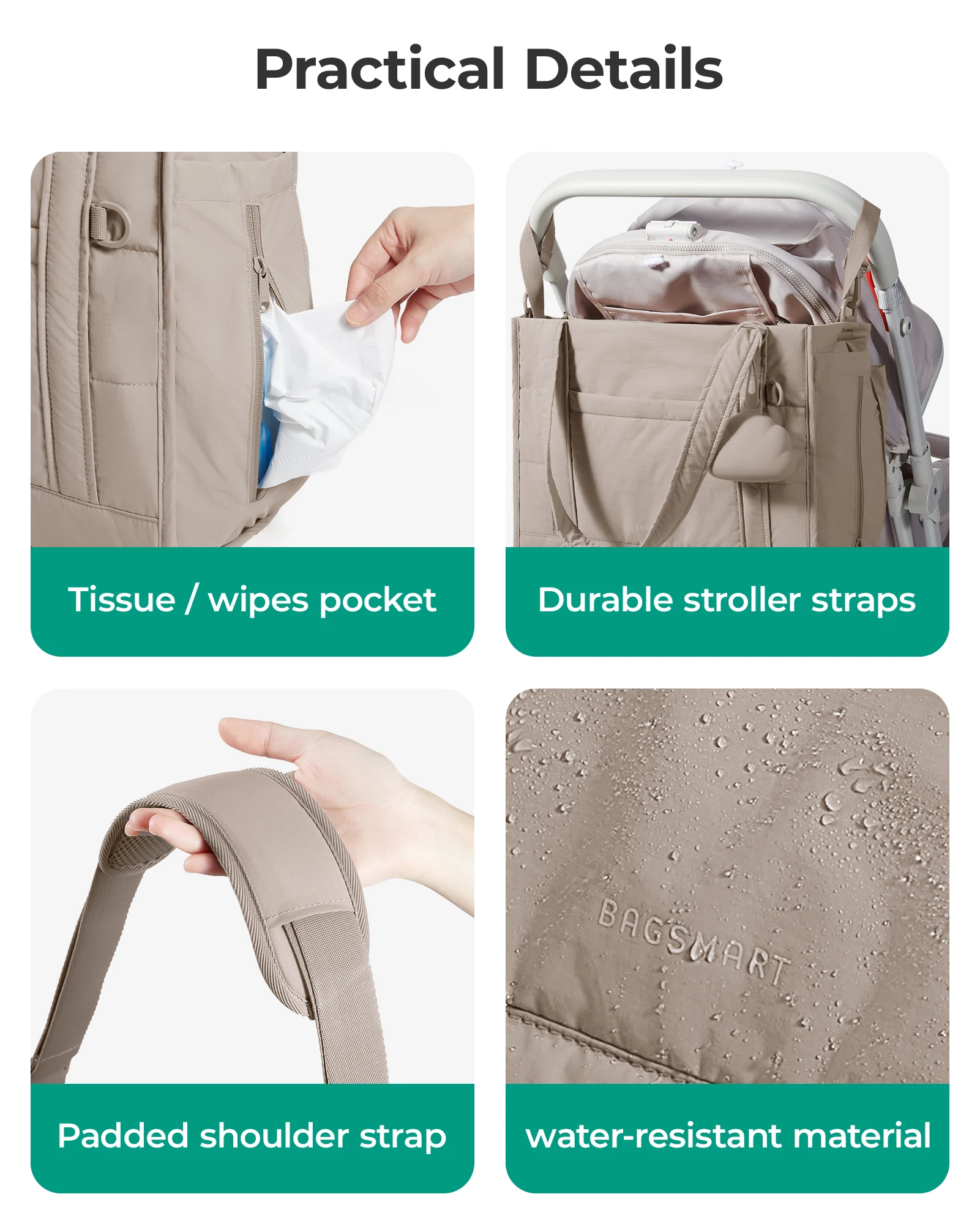 BAGSMART Diaper Bag Tote 5-in-1 Mommy Bag Water Resistant Puffer Baby Bag with Pacifier Case Insulated Pockets - view 4