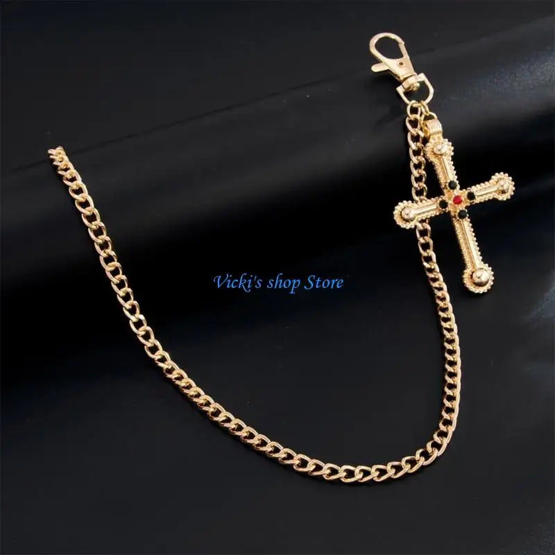 Unique Gothic Inspired Hip Chain With Large Crossed Pendant Streetwear Accessory