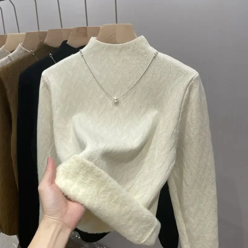 

Women Turtleneck Sweater Knitted Pullovers Cashmere Jumpers Basic Soft Plus Velvet Thick Sweaters Women 2023 Autumn Winter Tops