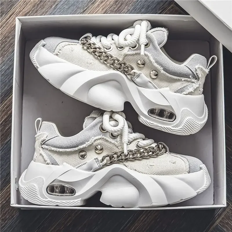 Classic men's shoes high-quality thick soled height increasing casual shoes men's trendy chain shock-absorbing sports shoes