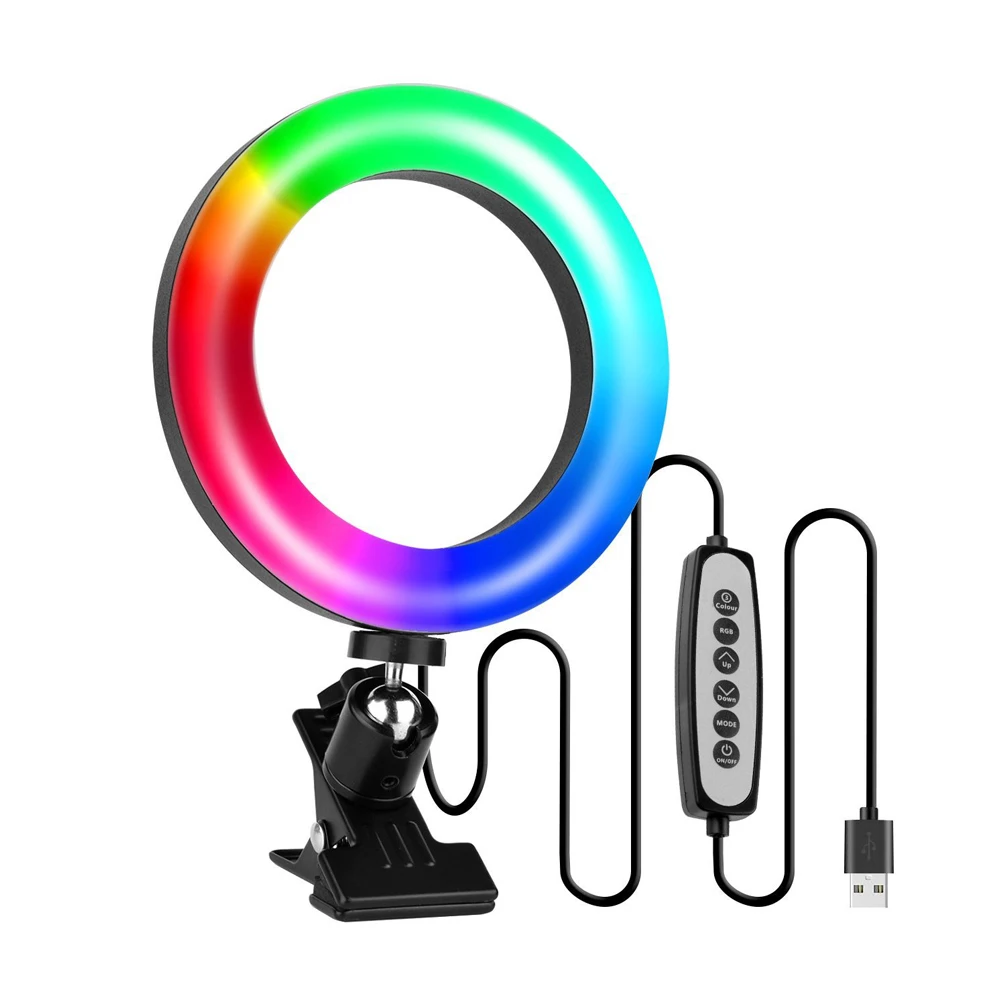 6 Inch Selfie Ring Light Clip-on RGB Circle Light For Cellphones Laptops Mirrors Live Streaming Selfie Vlog Zoom Calls