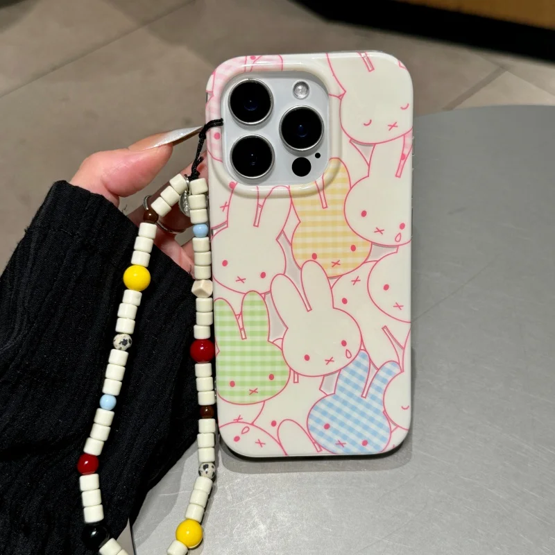 

Korea Cute cartoon Miffy grid Phone Case For iPhone 17 16 15 14 13 Pro Max Lovely long ears Miffy rabbit shockproof cover﻿﻿﻿﻿﻿