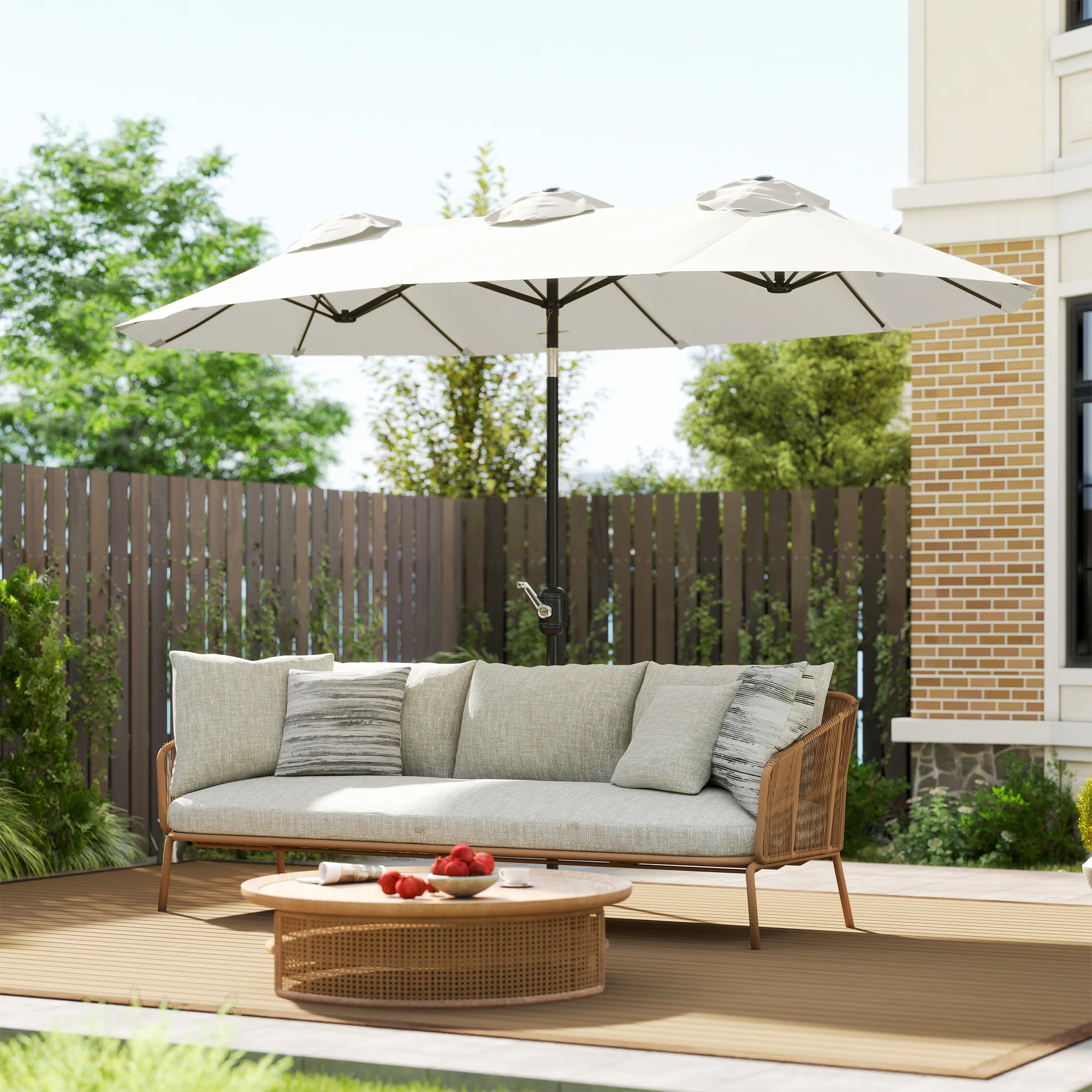 Double Sided Patio Umbrella 9.7', Heavy Duty 12-Rib Canopy with 3 Air Vents, Tilt & Crank, Outdoor Market Shade, White