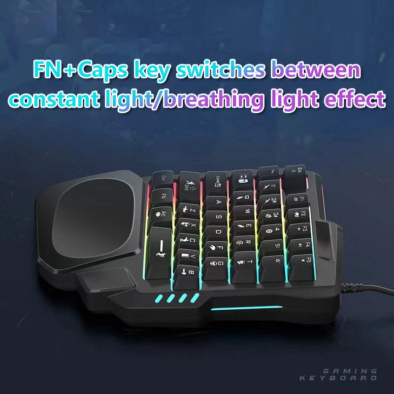 RGB-Gaming-Tastatur, einhändig, Mini-USB, ultradünn, kabelgebunden, 35 Tasten, OneHandedly-Tastatur mit Hintergrundbeleuchtung für Computer, PC, Laptop