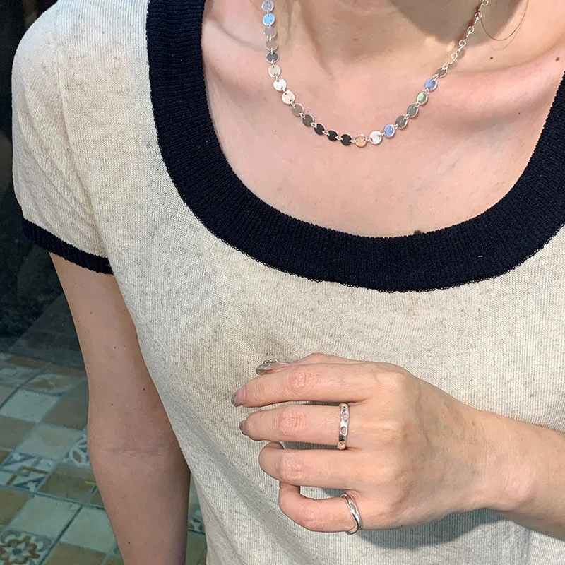 

New women's jewelry s925 pure silver sequin collarbone chain necklace temperament versatile female charm accessories necklace gi