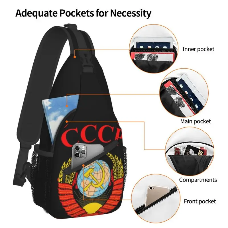 CCCP الاتحاد السوفياتي معطف الأسلحة Crossbody حقيبة ظهر ذات حمالة الرجال الروسية الجرافيك الصدر حقيبة كتف لركوب الدراجات التخييم Daypack