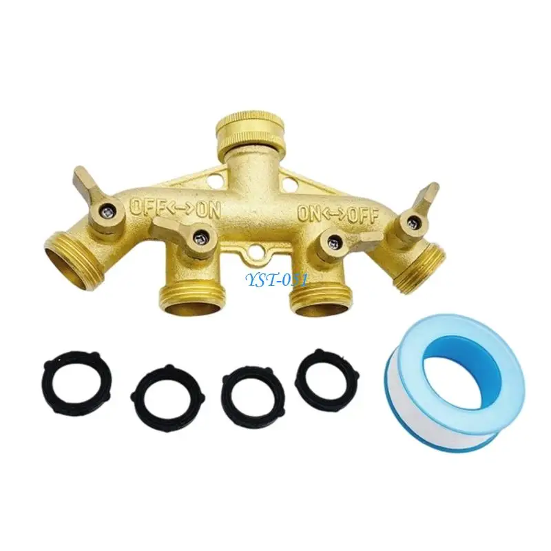 

E15A Portable Sturdy 4 Way Hose Splitters All Metal Body for Outdoor Faucet Use