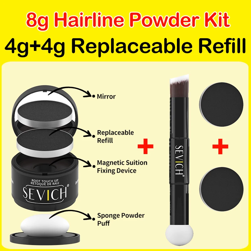 

SEVICH Replaceable Hairline Powder Kit Refill Hairline Shadow Powder Root Cover Up Hair Concealer Double Ended Makeup Brush