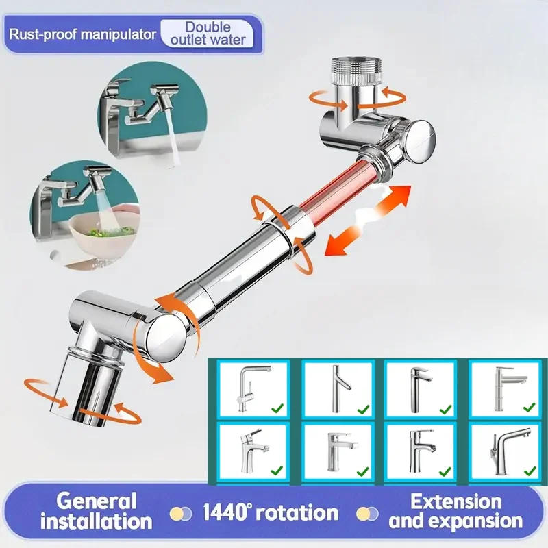 Retractable faucet aerator 1440° rotating robotic arm faucet suitable for kitchen and bathroom Faucet water saving extender