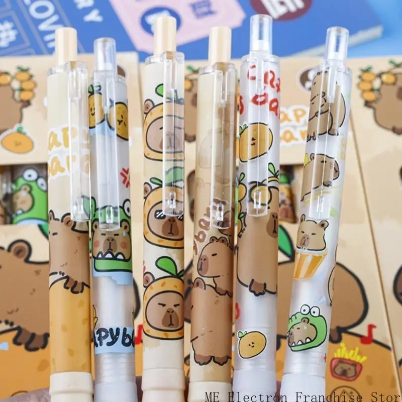 T5EA Juego 6 cartoon gel Pen secado rápido Pen en gel retráctil 0.5 mm Custodia cómoda suave para escribir para escribir
